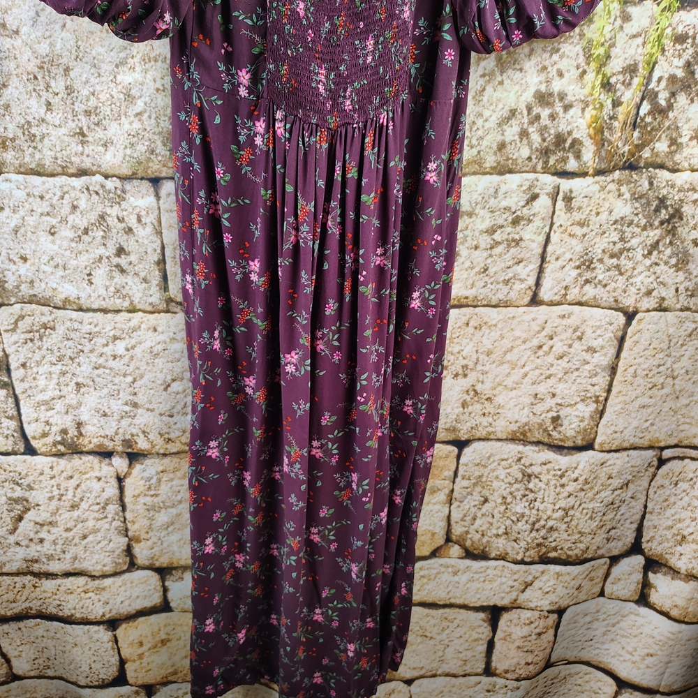 Old Navy Purple Floral Dress Puff Sleeve Open Back Size Medium - Picture 13 of 14